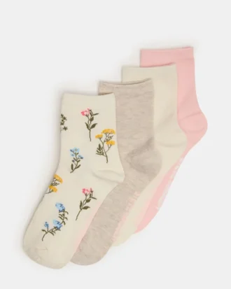 4 Bloom Pack Κάλτσες με λουλούδια, ιβουάρ, ποικιλία χρωμάτων