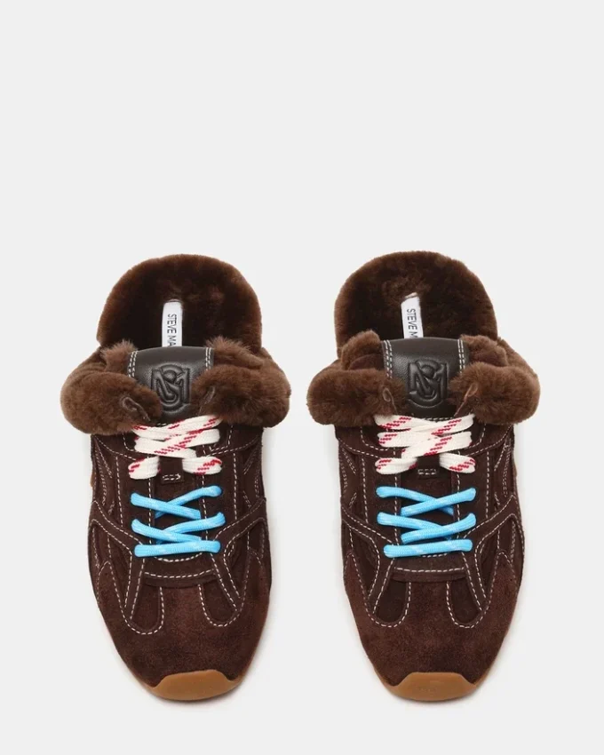 Aziel Mule Faux Fur Chocolate Brown Suede Aziel Mule Faux Fur Chocolate Brown Suede