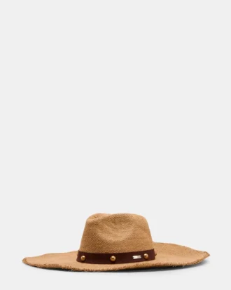 Καπέλο από ψάθα Boho Glam Studs σε χρώμα μπεζ